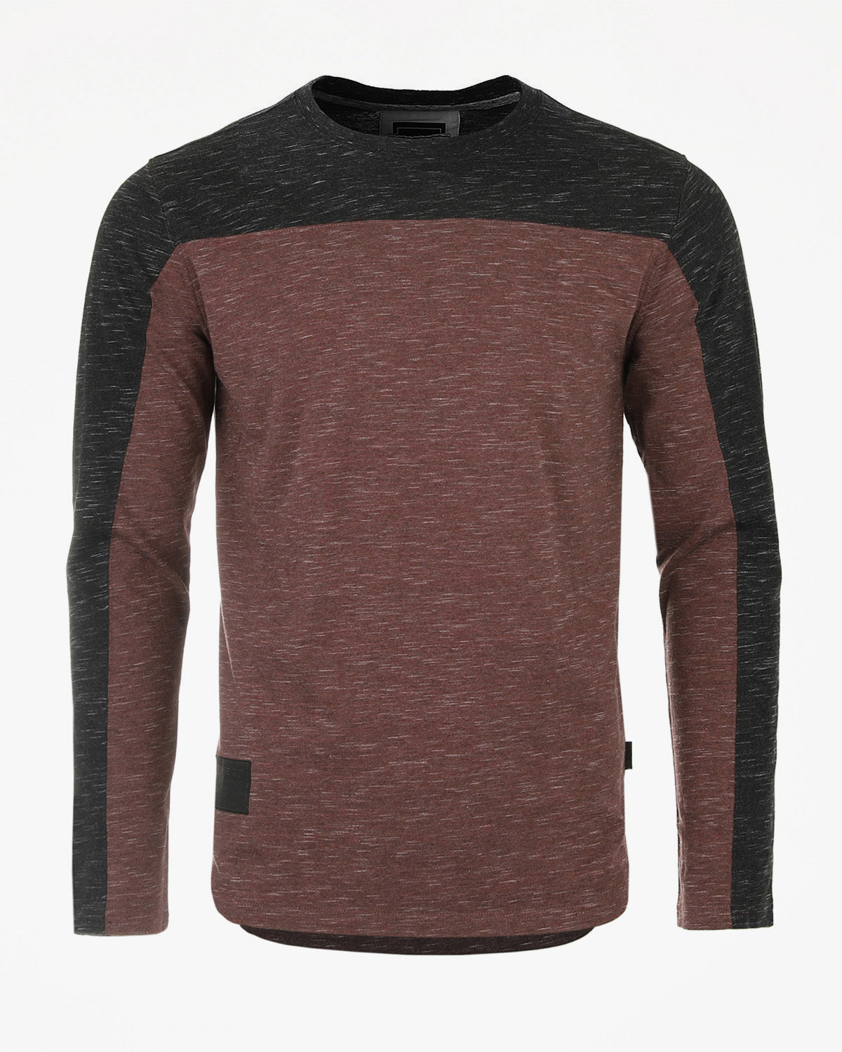 Athletic Color Block Long Sleeve Curved Hemline Casual Shirt (Black/Maroon) Pack of 2