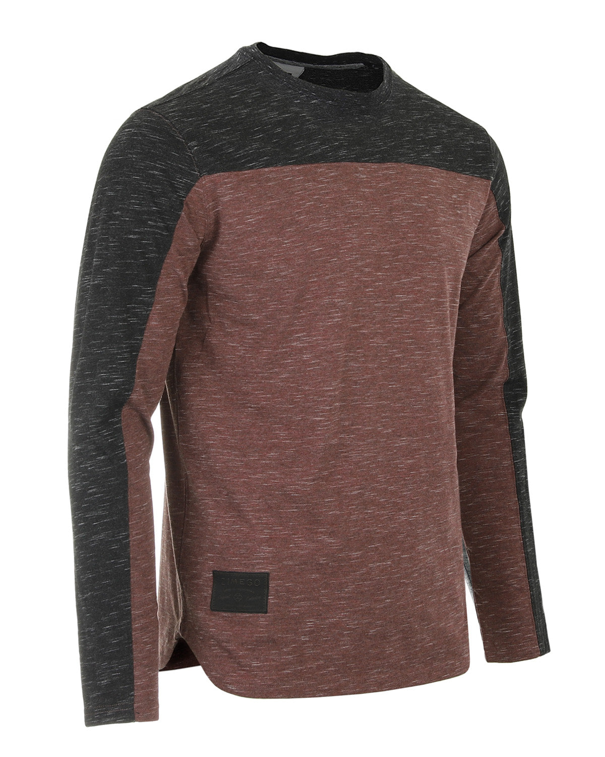 Athletic Color Block Long Sleeve Curved Hemline Casual Shirt (Black/Maroon) Pack of 2